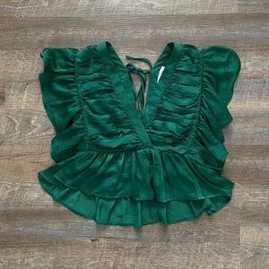 Entro green ruffle blouse, size small